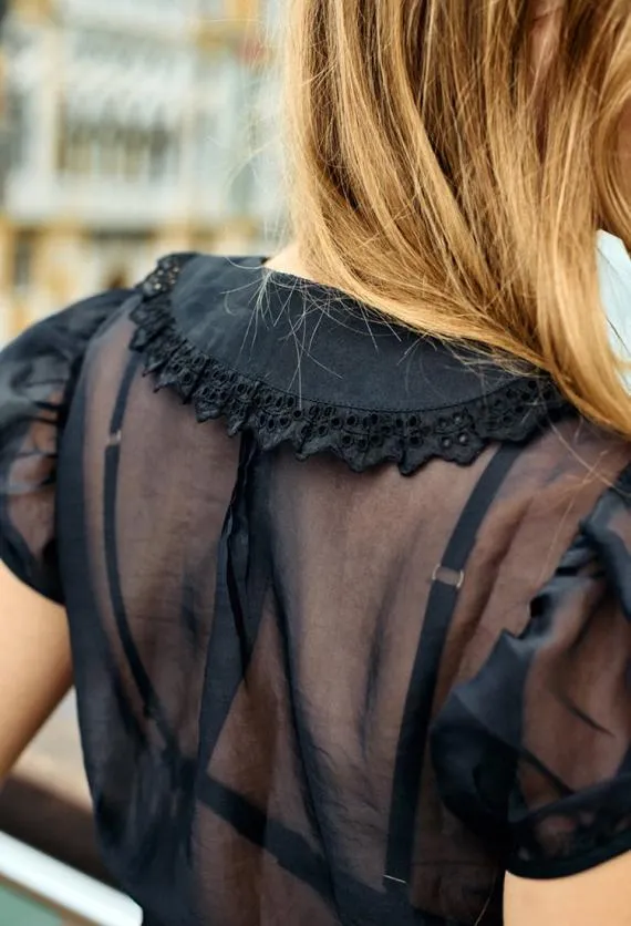 Ciao Lucia Short Sleeve Tops Yvonne Sheer Black Organza Top PreOrder 8211 Women