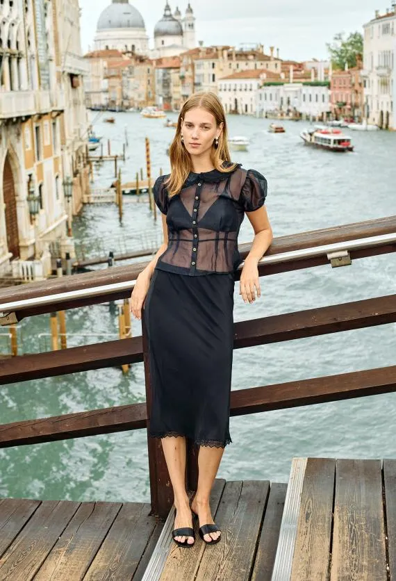Ciao Lucia Short Sleeve Tops Yvonne Sheer Black Organza Top PreOrder 8211 Women