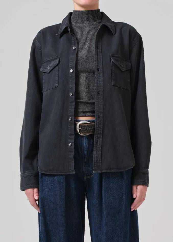 Citizens Of Humanity Baby Shay Shirt In Washed Black Women Tops