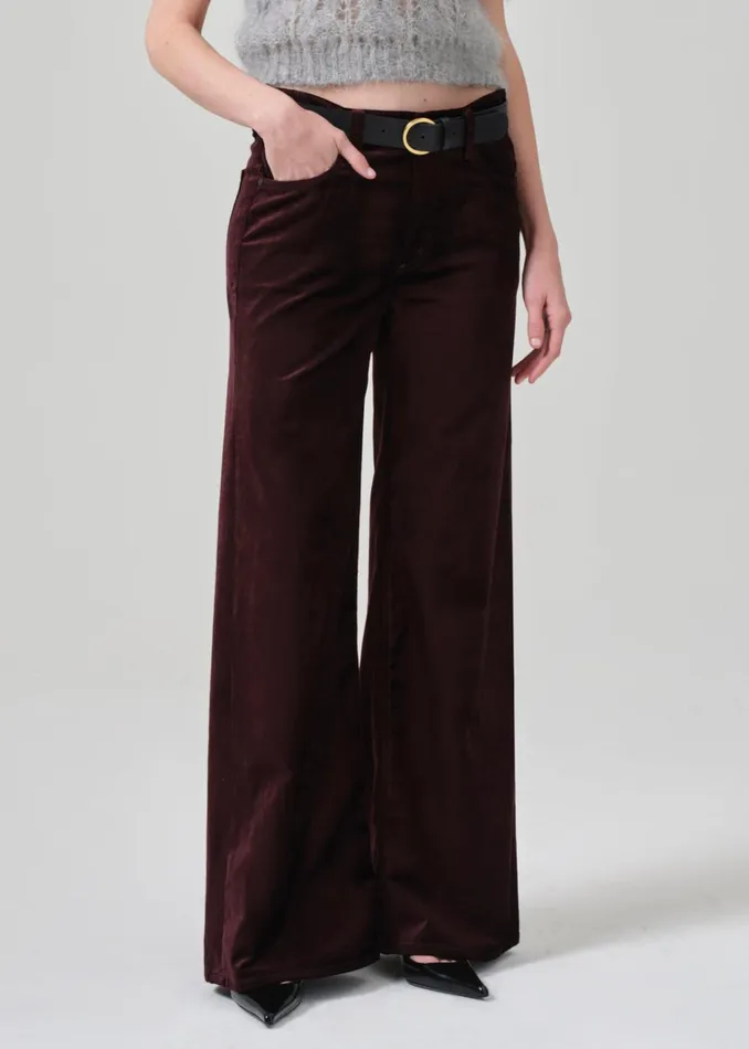 Citizens Of Humanity Lolli Mid Rise Baggy Velvet In Burgundy Women Pants