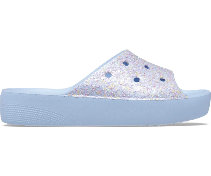 Classic Platform Glitter Slide Blue Calcite Multi Women Crocs Platforms 038 Wedges