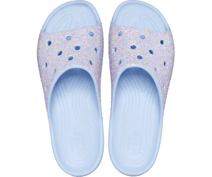 Classic Platform Glitter Slide Blue Calcite Multi Women Crocs Platforms 038 Wedges