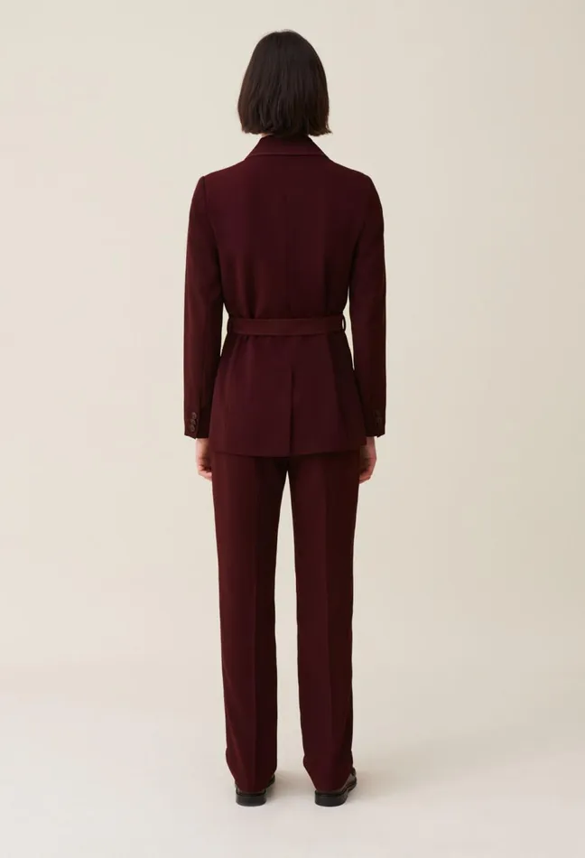 Claudie Pierlot Belted Tailored Jacket Burgundy Women Blazers
