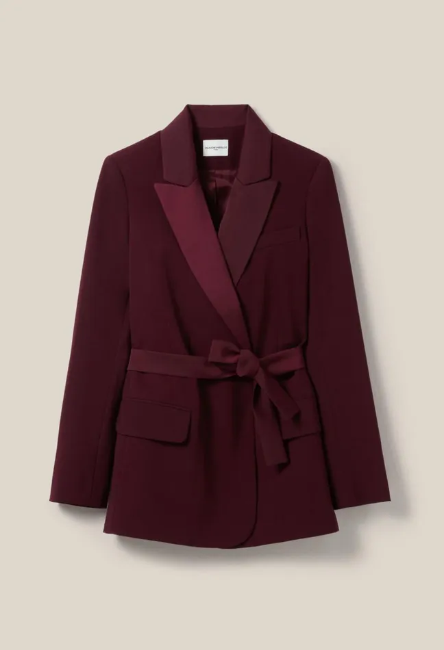Claudie Pierlot Belted Tailored Jacket Burgundy Women Blazers