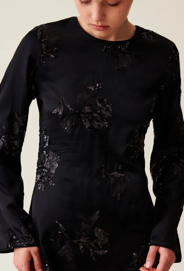 Claudie Pierlot Black Dress Embroidered Sequins Women Dresses