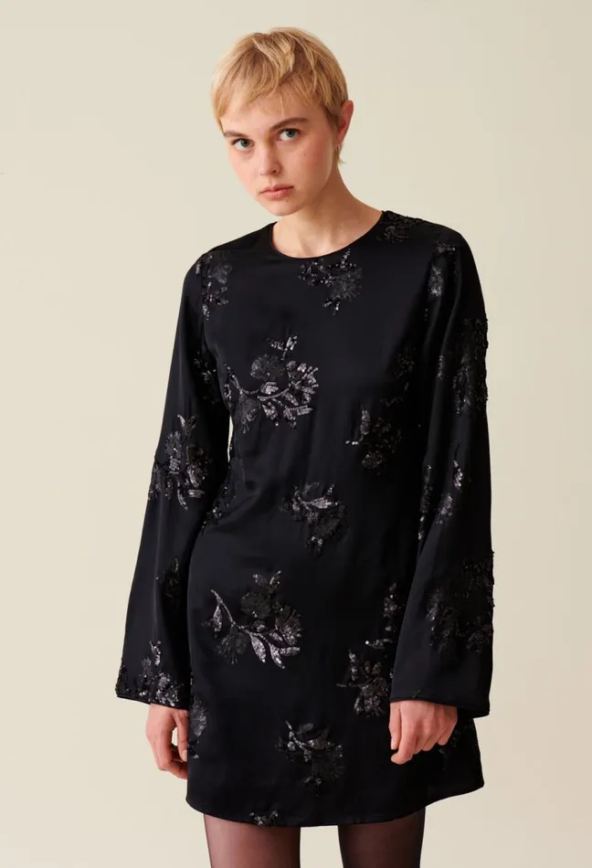 Claudie Pierlot Black Dress Embroidered Sequins Women Dresses Claudie Pierlot Black Dress Embroidered Sequins Women Dresses