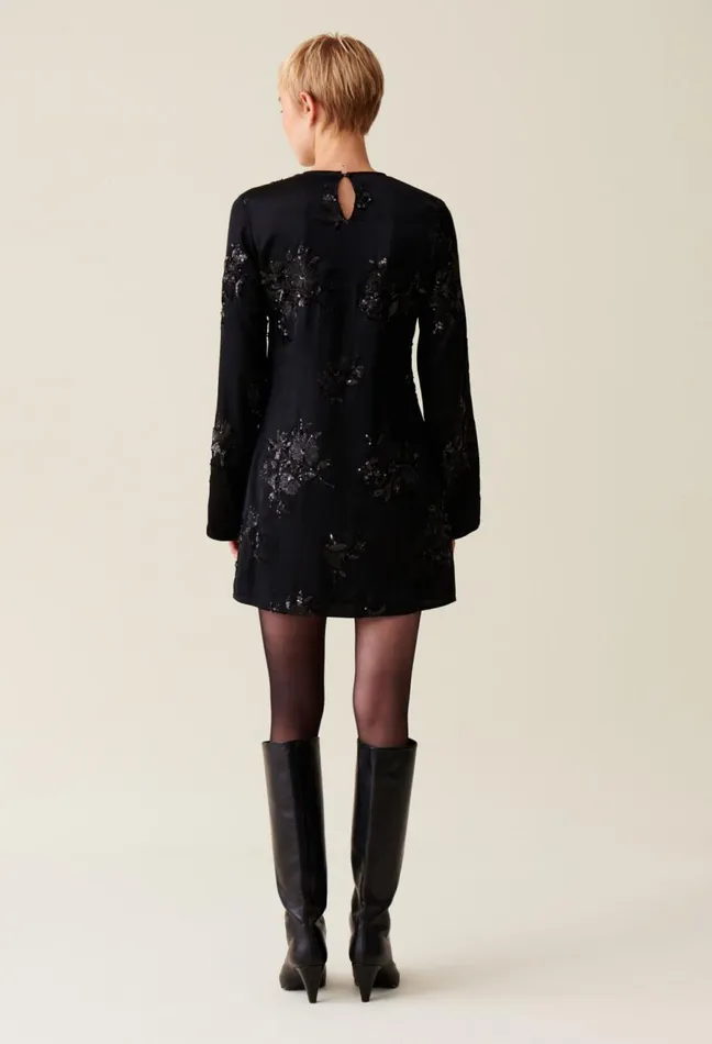 Claudie Pierlot Black Dress Embroidered Sequins Women Dresses Claudie Pierlot Black Dress Embroidered Sequins Women Dresses