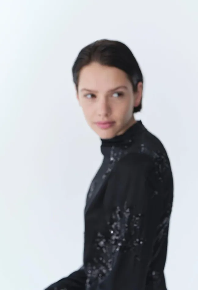 Claudie Pierlot Black Dress Embroidered Sequins Women Dresses Claudie Pierlot Black Dress Embroidered Sequins Women Dresses