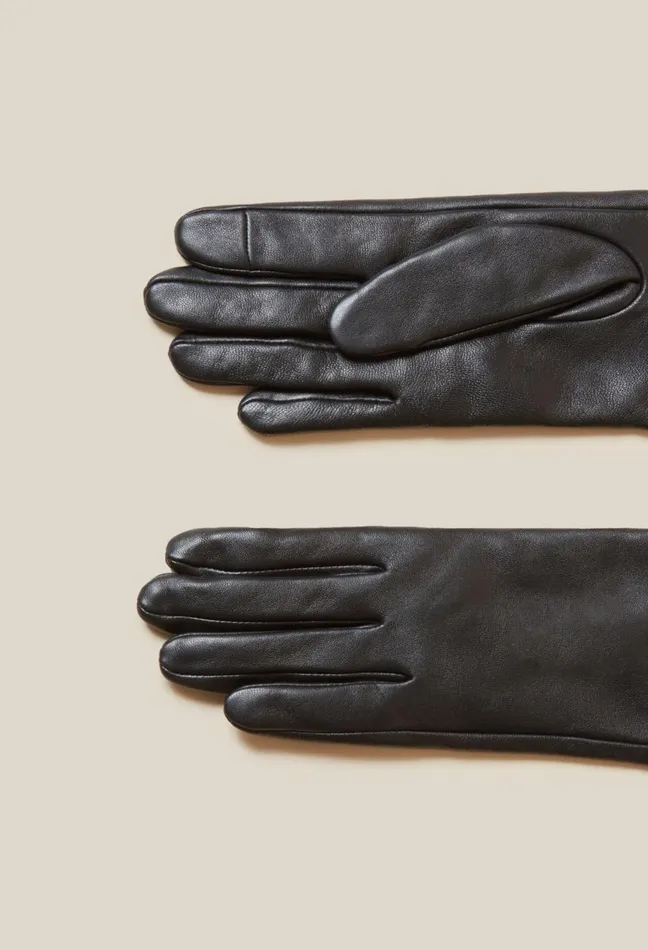 Claudie Pierlot Black Leather Gloves Gold Cp Women Scarves Hats And Gloves