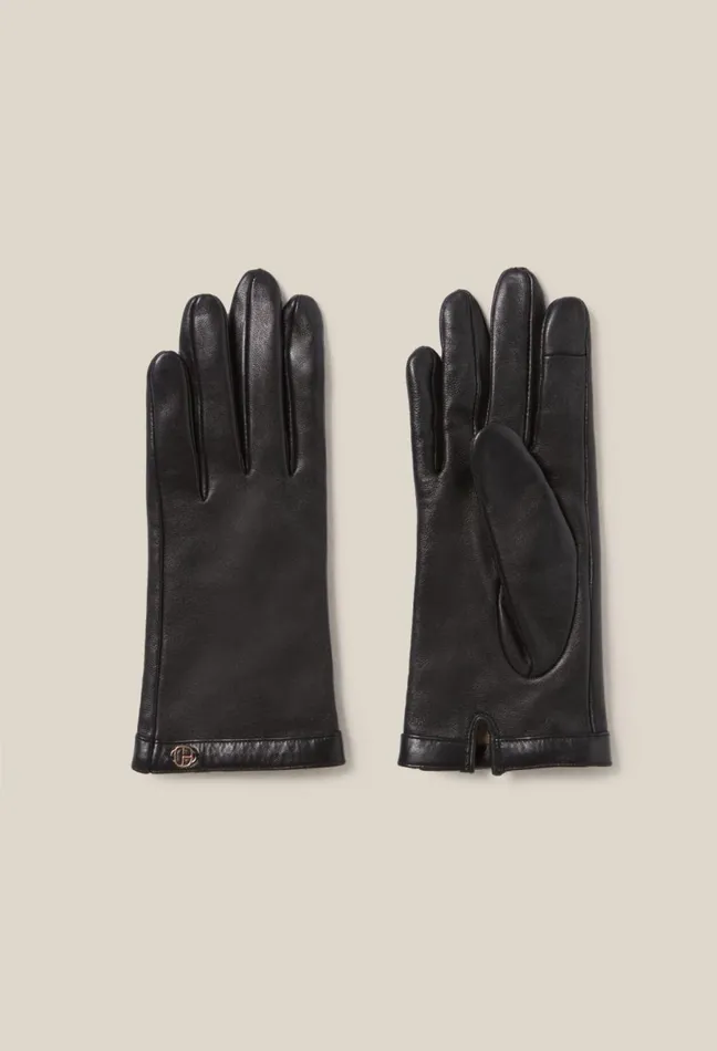 Claudie Pierlot Black Leather Gloves Gold Cp Women Scarves Hats And Gloves