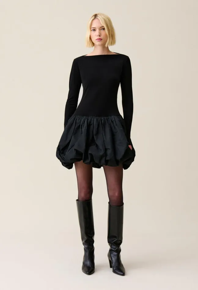 Claudie Pierlot Black MixedFabric BallSkirt Dress Women Dresses Claudie Pierlot Black MixedFabric BallSkirt Dress Women Dresses