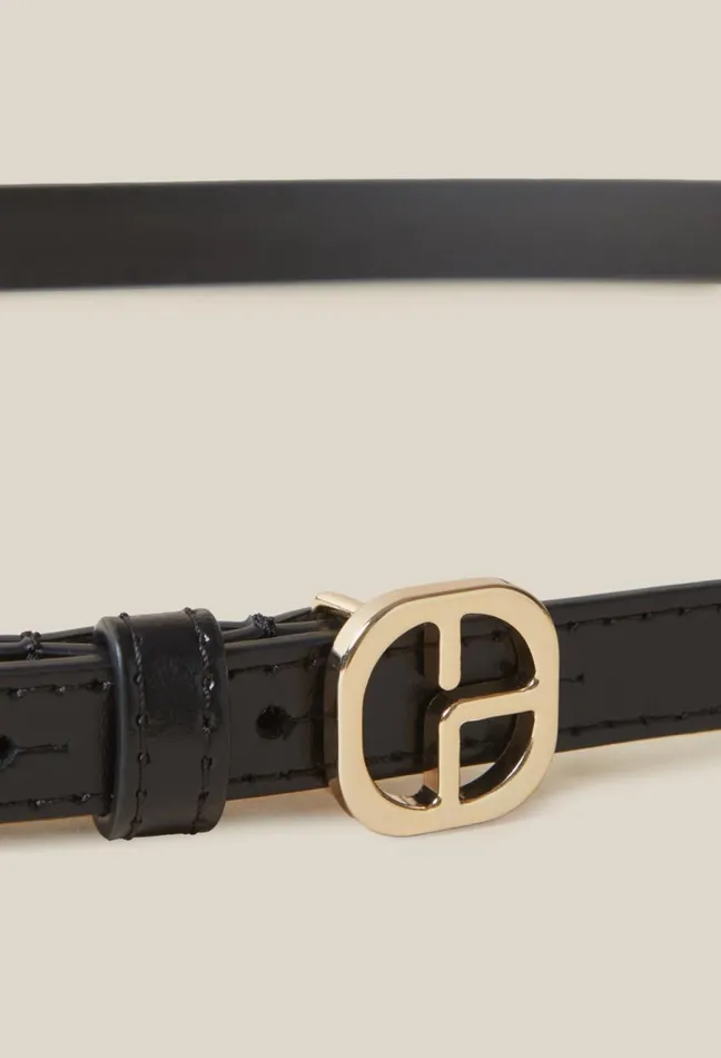Claudie Pierlot Cp Gold Buckle Leather Belt Black Women Belts