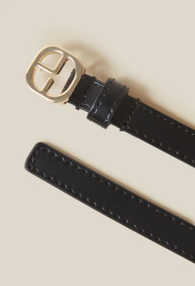 Claudie Pierlot Cp Gold Buckle Leather Belt Black Women Belts
