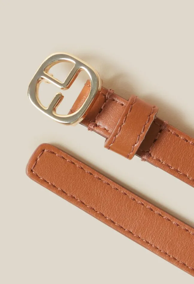 Claudie Pierlot Cp Gold Buckle Leather Belt Camel Women Belts Claudie Pierlot Cp Gold Buckle Leather Belt Camel Women Belts