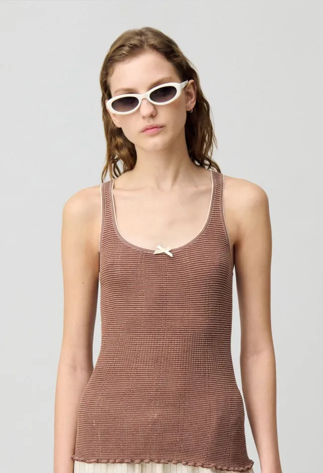Claudie Pierlot Fine Knit Tank Top Brown Women Tops And Shirts
