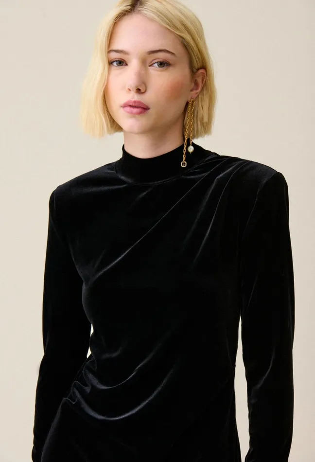 Claudie Pierlot Fitted Long Black Velvet Dress Women Dresses