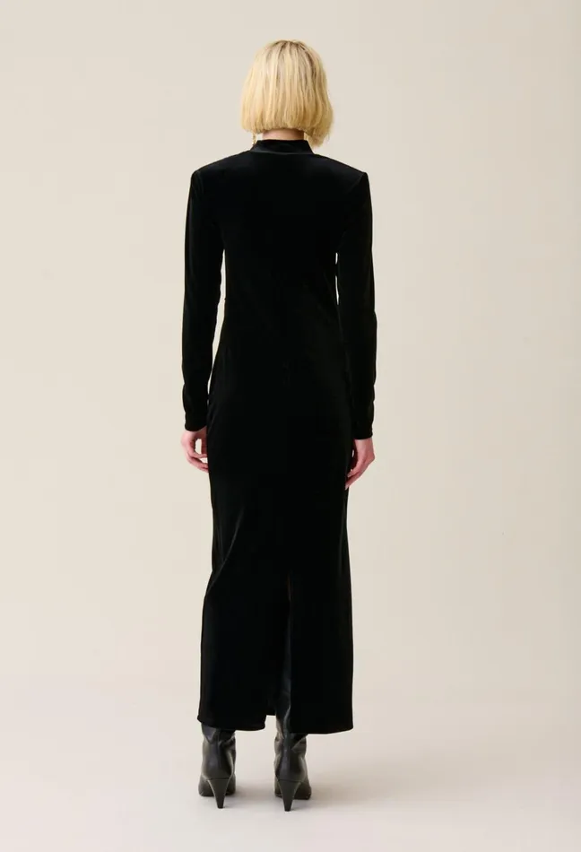 Claudie Pierlot Fitted Long Black Velvet Dress Women Dresses