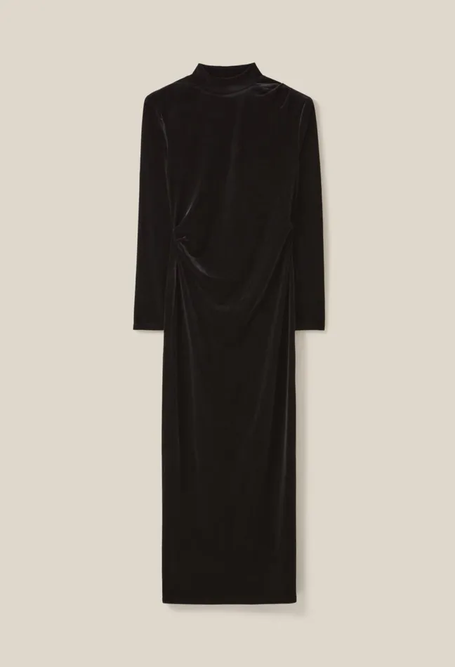 Claudie Pierlot Fitted Long Black Velvet Dress Women Dresses