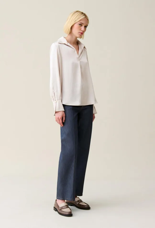 Claudie Pierlot Floaty Pleated Blouse Ice Beige Women Tops And Shirts