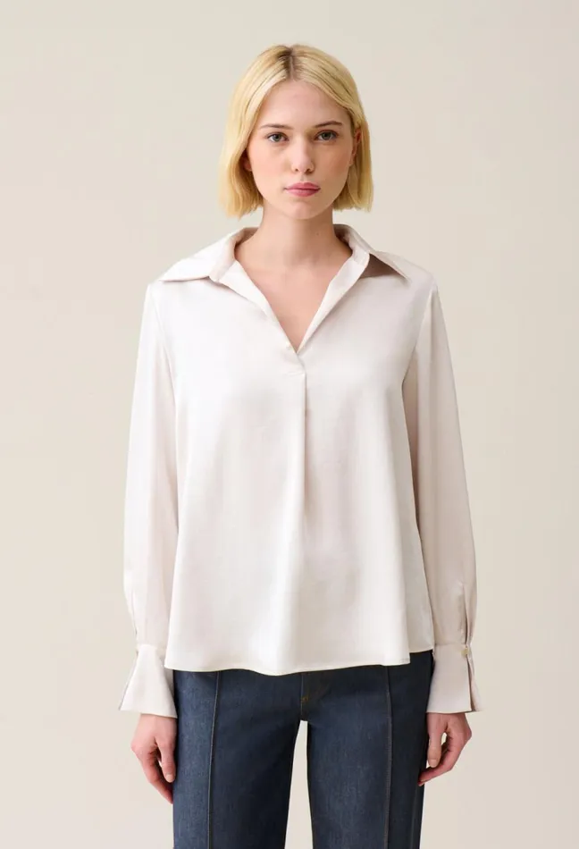 Claudie Pierlot Floaty Pleated Blouse Ice Beige Women Tops And Shirts