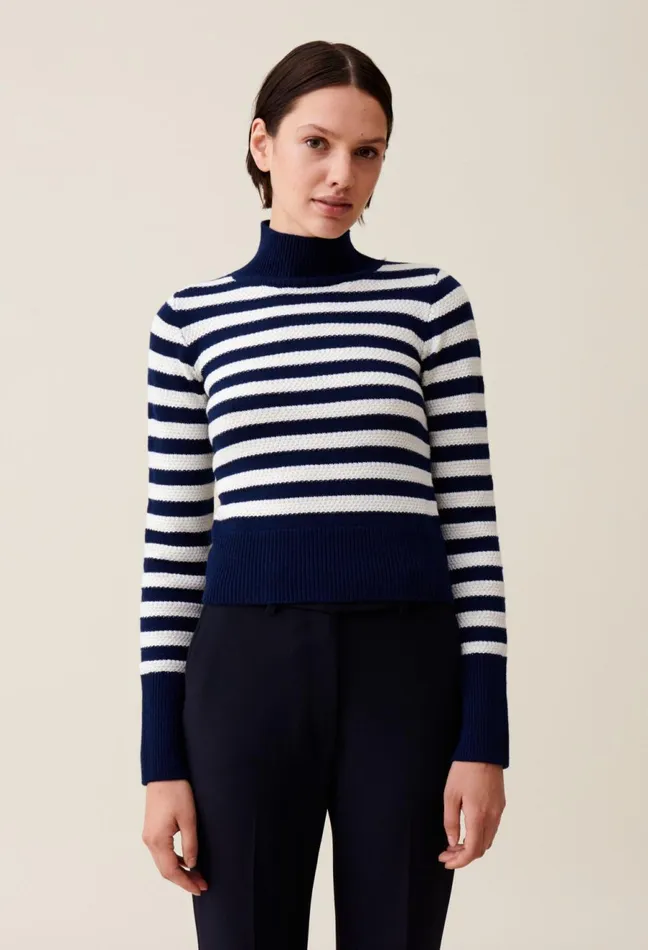 Claudie Pierlot HighNeck Striped Jumper Dualcolor Women Knitwear And Cardigans