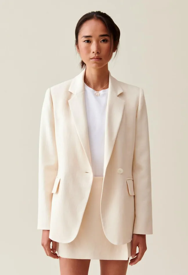 Claudie Pierlot Ivory Tailored Jacket Women Blazers Claudie Pierlot Ivory Tailored Jacket Women Blazers