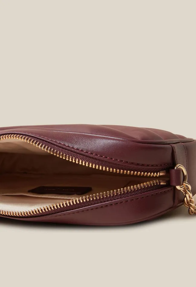 Claudie Pierlot Matte Leather Quilted Alba Bag Burgundy Women Crossbody Bags