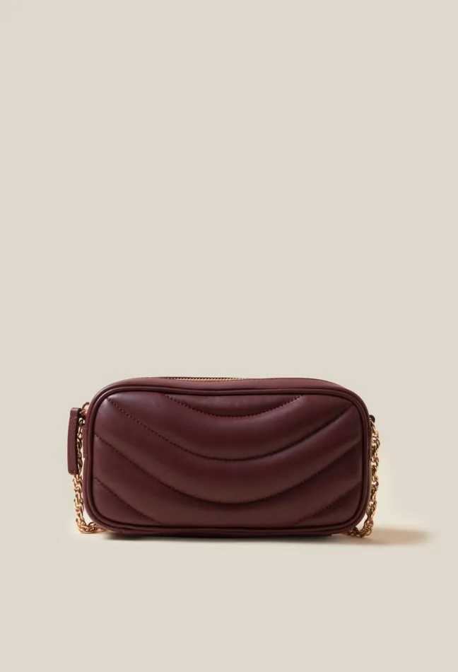 Claudie Pierlot Matte Leather Quilted Alba Bag Burgundy Women Crossbody Bags