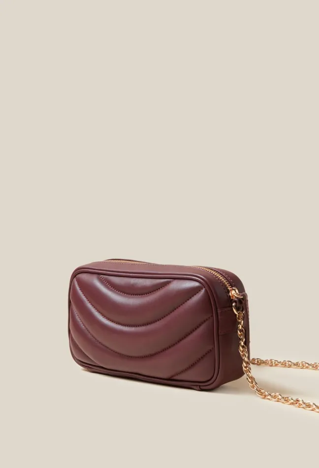 Claudie Pierlot Matte Leather Quilted Alba Bag Burgundy Women Crossbody Bags