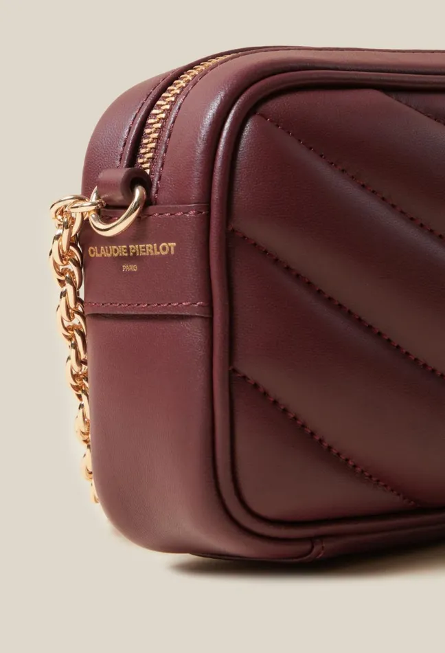 Claudie Pierlot Matte Leather Quilted Alba Bag Burgundy Women Crossbody Bags