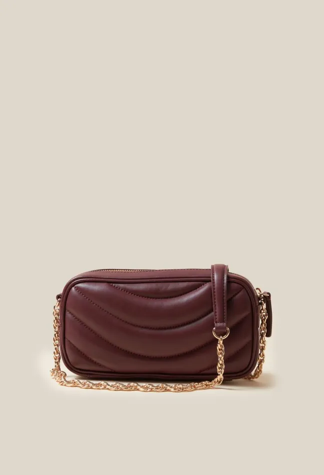 Claudie Pierlot Matte Leather Quilted Alba Bag Burgundy Women Crossbody Bags