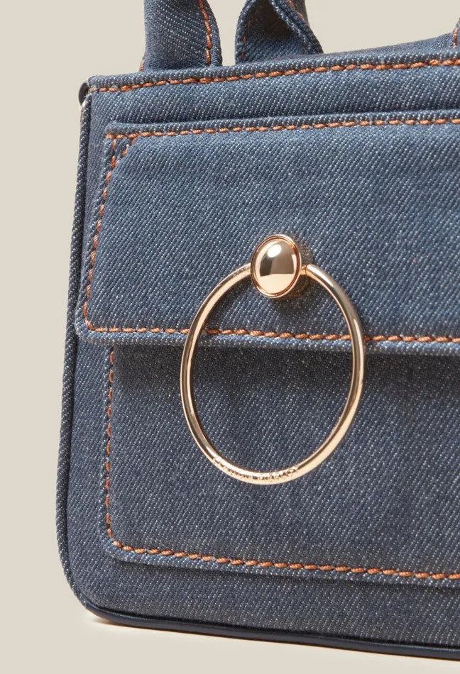 Claudie Pierlot Mini Anouck Denim Chain Bag Navy Women Crossbody Bags Claudie Pierlot Mini Anouck Denim Chain Bag Navy Women Crossbody Bags