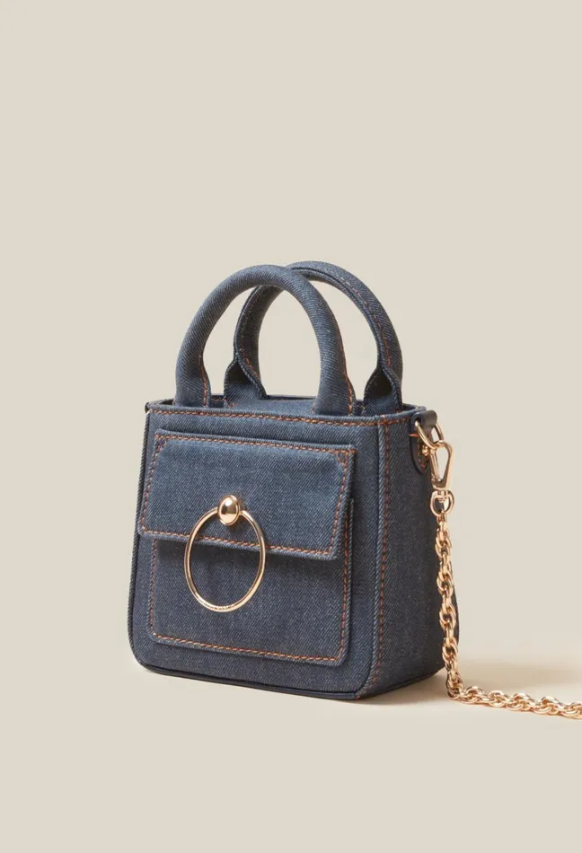 Claudie Pierlot Mini Anouck Denim Chain Bag Navy Women Crossbody Bags Claudie Pierlot Mini Anouck Denim Chain Bag Navy Women Crossbody Bags