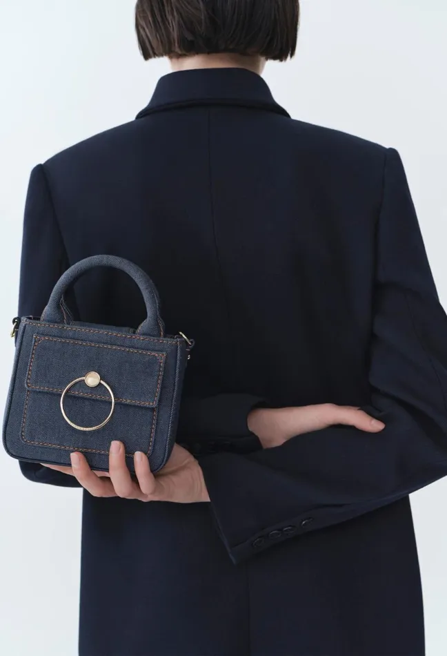 Claudie Pierlot Mini Anouck Denim Chain Bag Navy Women Crossbody Bags Claudie Pierlot Mini Anouck Denim Chain Bag Navy Women Crossbody Bags