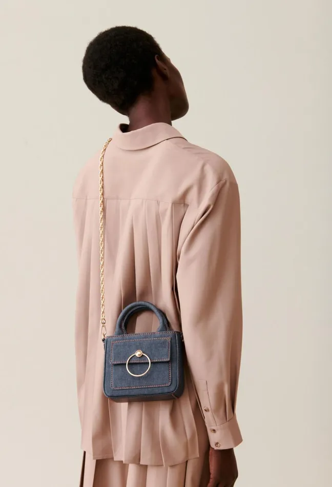 Claudie Pierlot Mini Anouck Denim Chain Bag Navy Women Crossbody Bags Claudie Pierlot Mini Anouck Denim Chain Bag Navy Women Crossbody Bags
