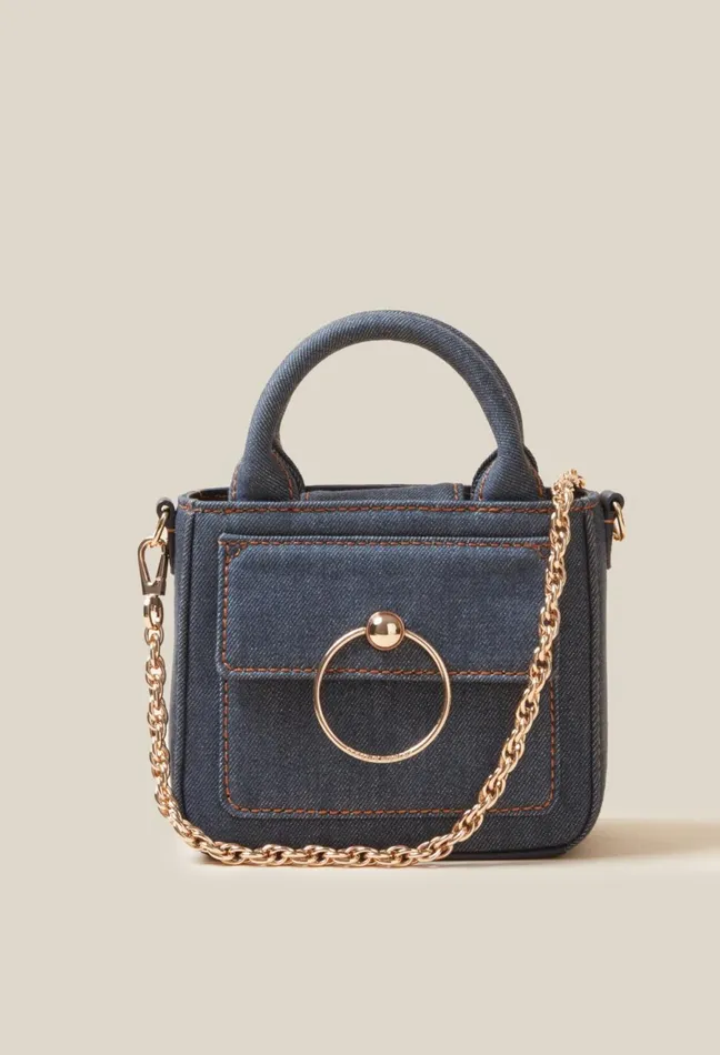 Claudie Pierlot Mini Anouck Denim Chain Bag Navy Women Crossbody Bags Claudie Pierlot Mini Anouck Denim Chain Bag Navy Women Crossbody Bags
