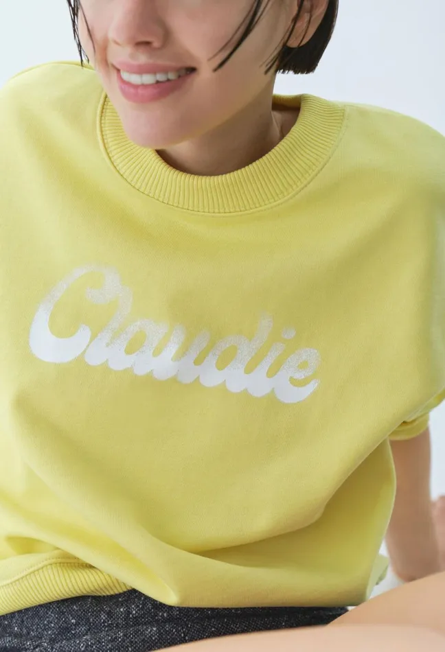Claudie Pierlot Oversized Claudie Print Sweatshirt Yellow Women Knitwear And Cardigans