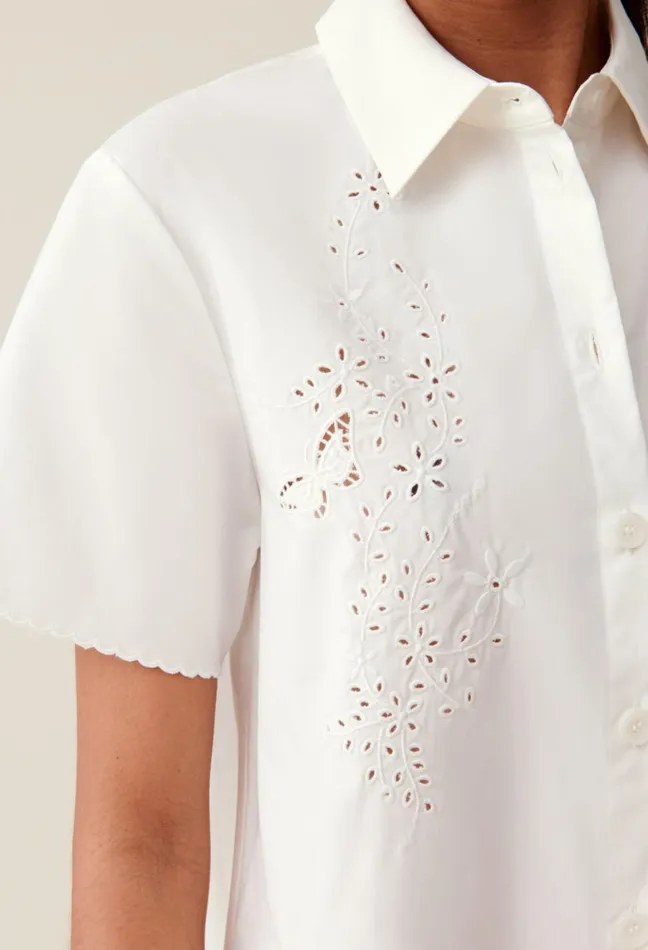 Claudie Pierlot Short Embroidered White Shirt Dress Women Dresses