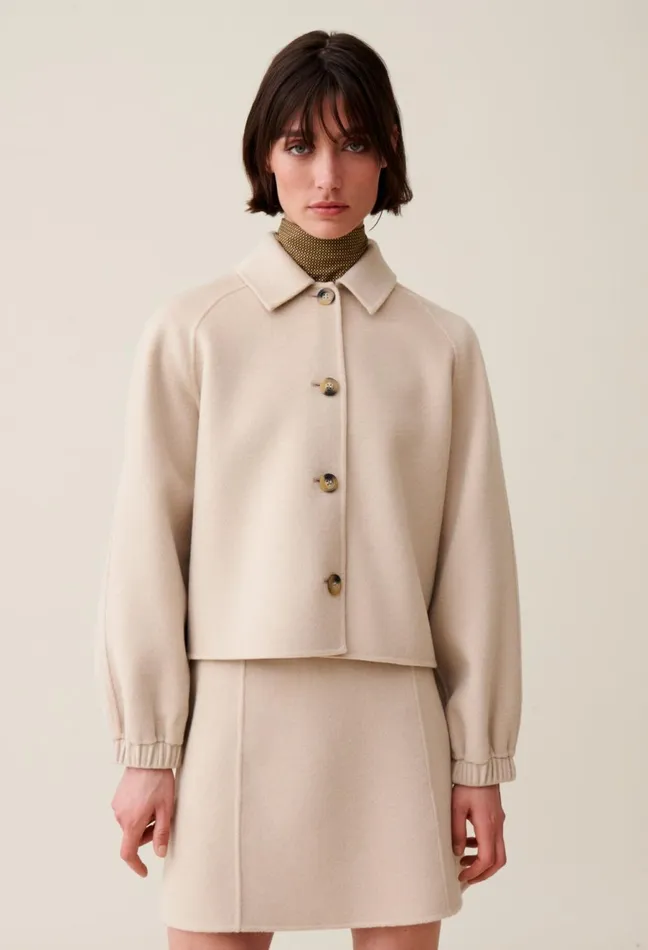 Claudie Pierlot Short Shirt Collar Jacket Beige Women Jackets Claudie Pierlot Short Shirt Collar Jacket Beige Women Jackets