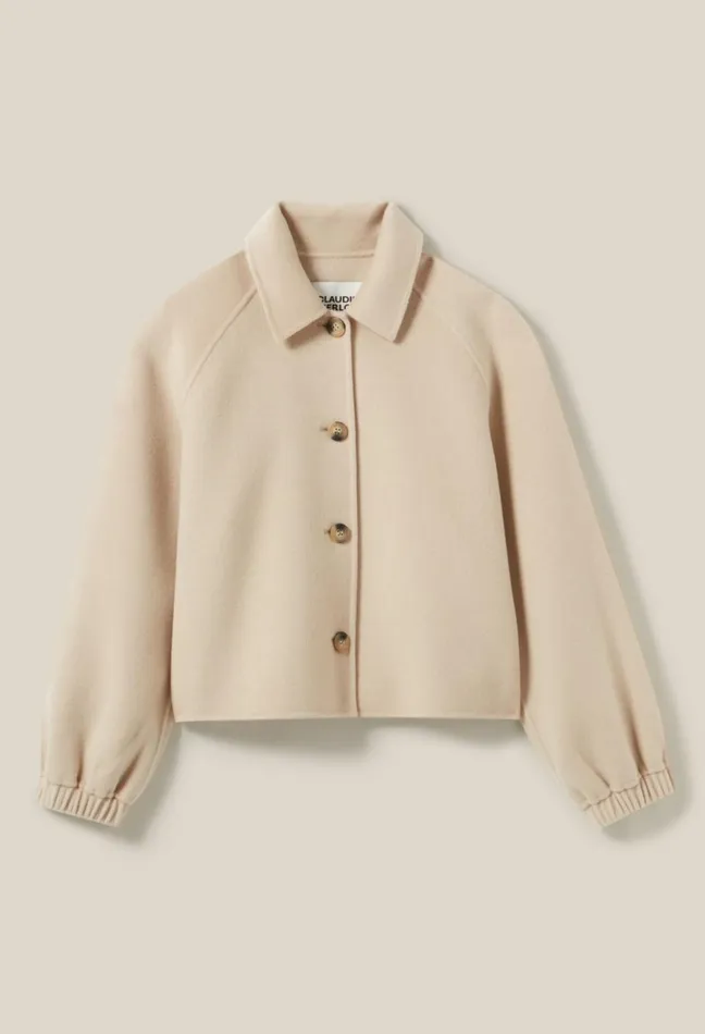 Claudie Pierlot Short Shirt Collar Jacket Beige Women Jackets Claudie Pierlot Short Shirt Collar Jacket Beige Women Jackets