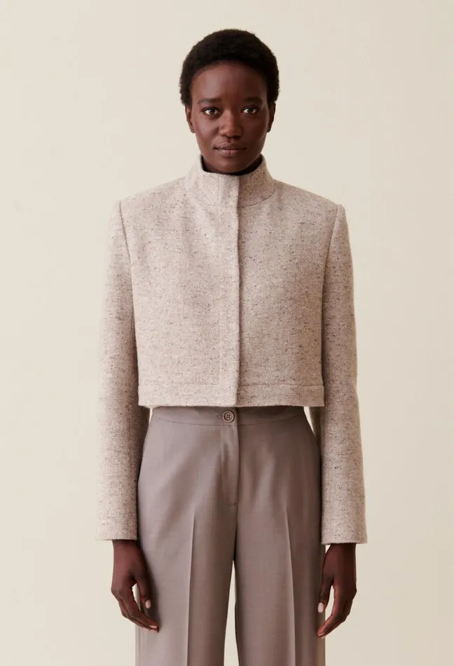 Claudie Pierlot Short Stand Collar Jacket Beige Women Coats