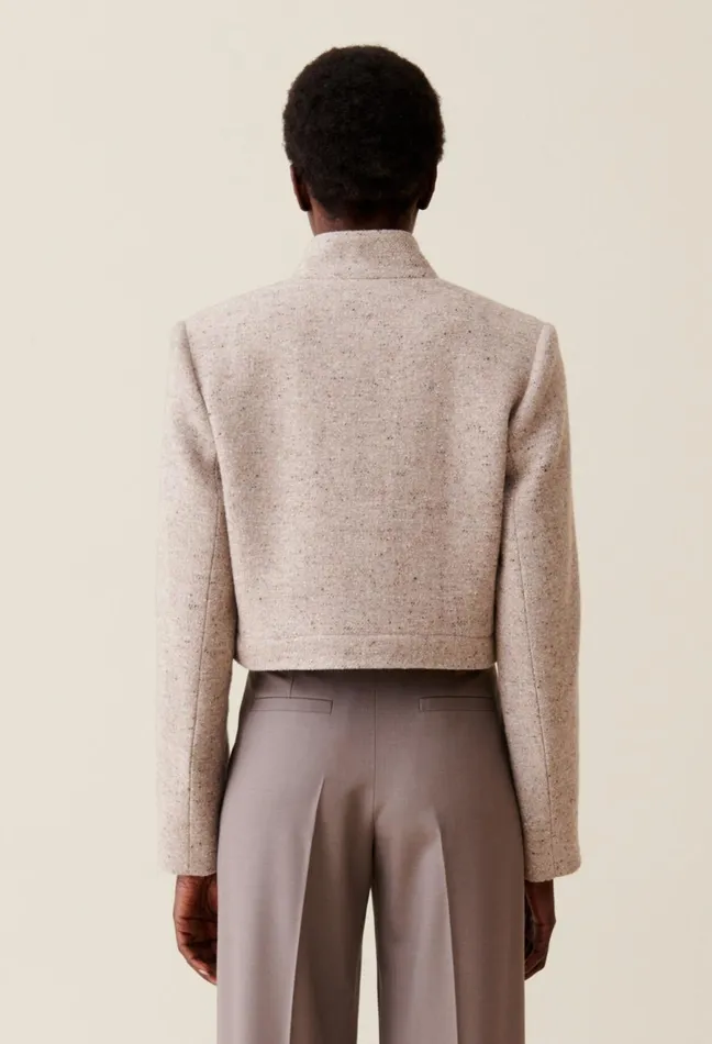 Claudie Pierlot Short Stand Collar Jacket Beige Women Coats