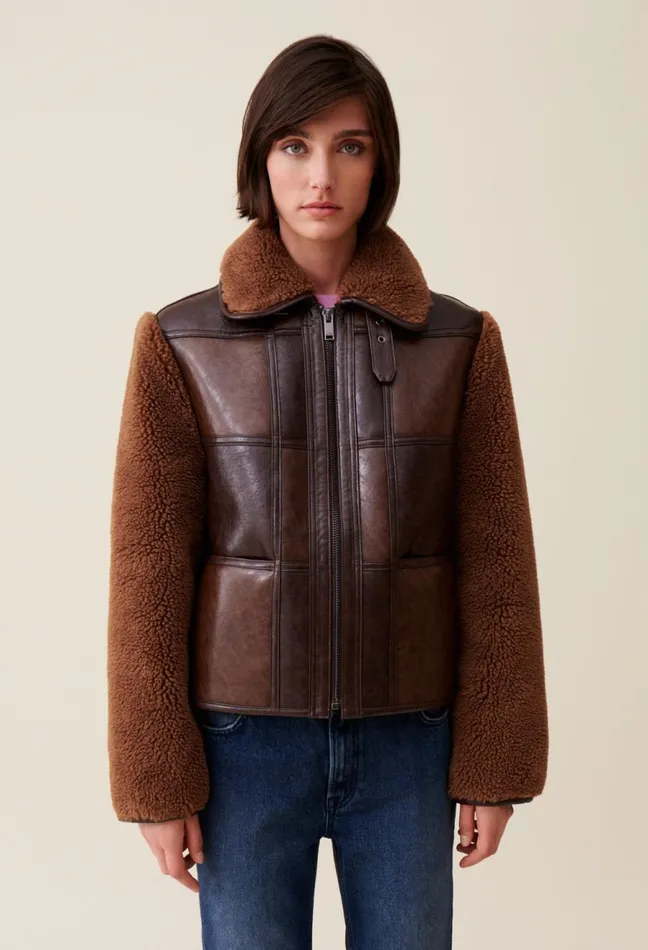 Claudie Pierlot Short TwoTone Mixed Fabric Jacket Dualcolor Women Coats