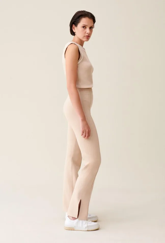Claudie Pierlot Straight Cut Trousers Slits Light Beige Women Jeans And Trousers