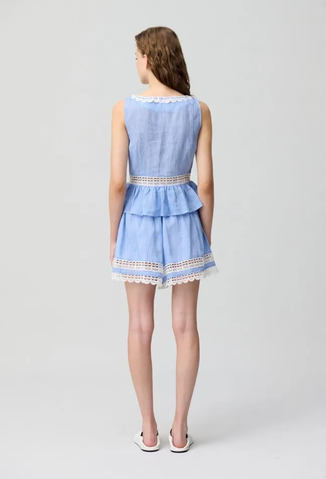 Claudie Pierlot Striped Ruffle Top Lace Detailing Dualcolor Women Tops And Shirts