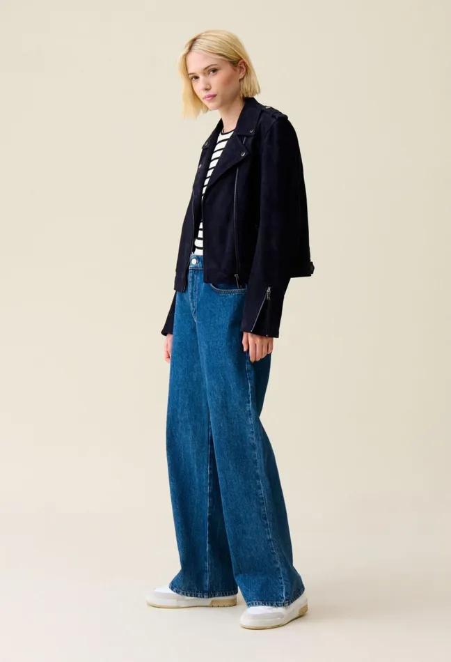 Claudie Pierlot Suede Leather Biker Jacket Navy Women Jackets Claudie Pierlot Suede Leather Biker Jacket Navy Women Jackets