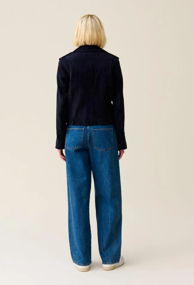 Claudie Pierlot Suede Leather Biker Jacket Navy Women Jackets Claudie Pierlot Suede Leather Biker Jacket Navy Women Jackets