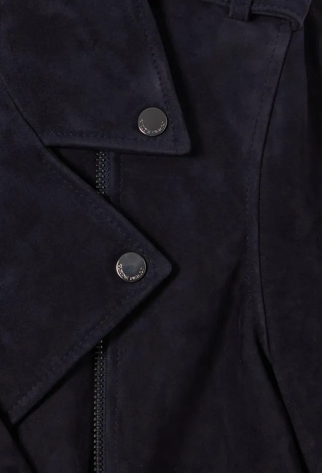 Claudie Pierlot Suede Leather Biker Jacket Navy Women Jackets Claudie Pierlot Suede Leather Biker Jacket Navy Women Jackets