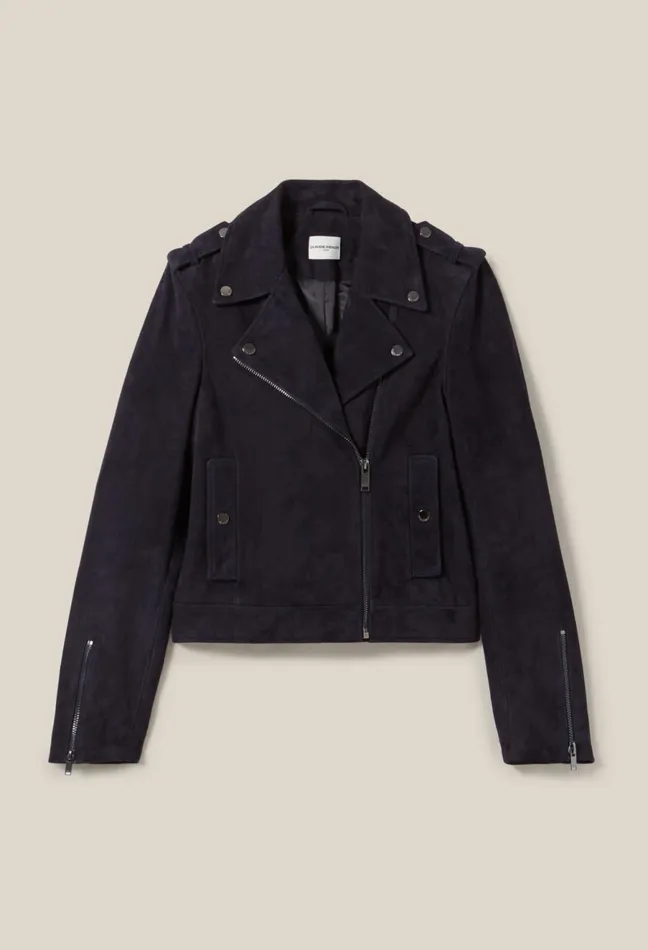 Claudie Pierlot Suede Leather Biker Jacket Navy Women Jackets Claudie Pierlot Suede Leather Biker Jacket Navy Women Jackets