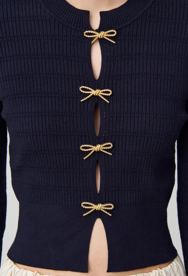 Claudie Pierlot Thin Knit Jumper With Bows Navy Women Knitwear And Cardigans